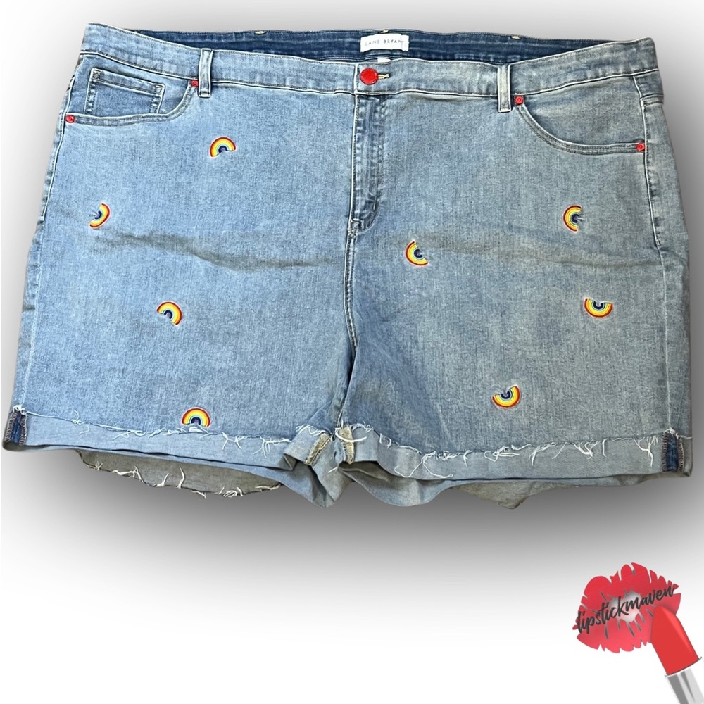 Lane Bryant Pride Shorts Women Plus Sz 28 Boyfriend Midi Jean Light Blue Rainbow